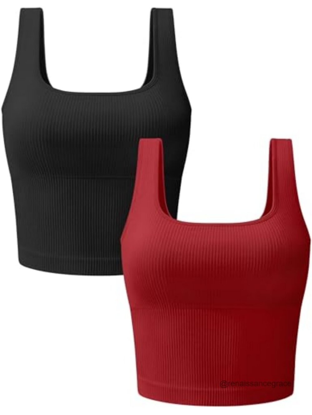 Square Neck Crop Tank Top 2 Pack Seamless Ribbed Workout Yoga Top
